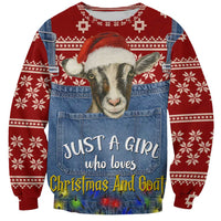 Just A Girl Who Loves Christmas And Goats Ugly Christma Sweatshirt Funny Xmas Holiday Patterns - Wonder Print Shop
