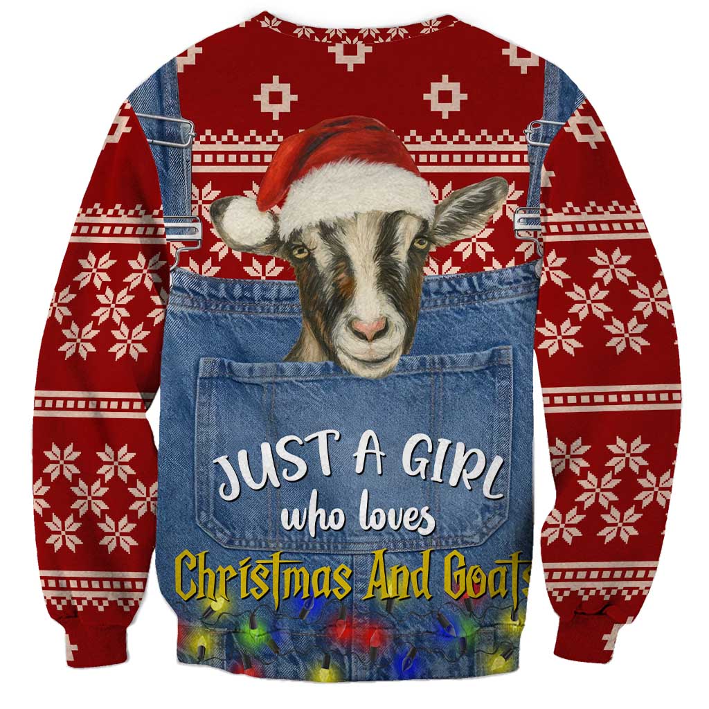 Just A Girl Who Loves Christmas And Goats Ugly Christma Sweatshirt Funny Xmas Holiday Patterns - Wonder Print Shop