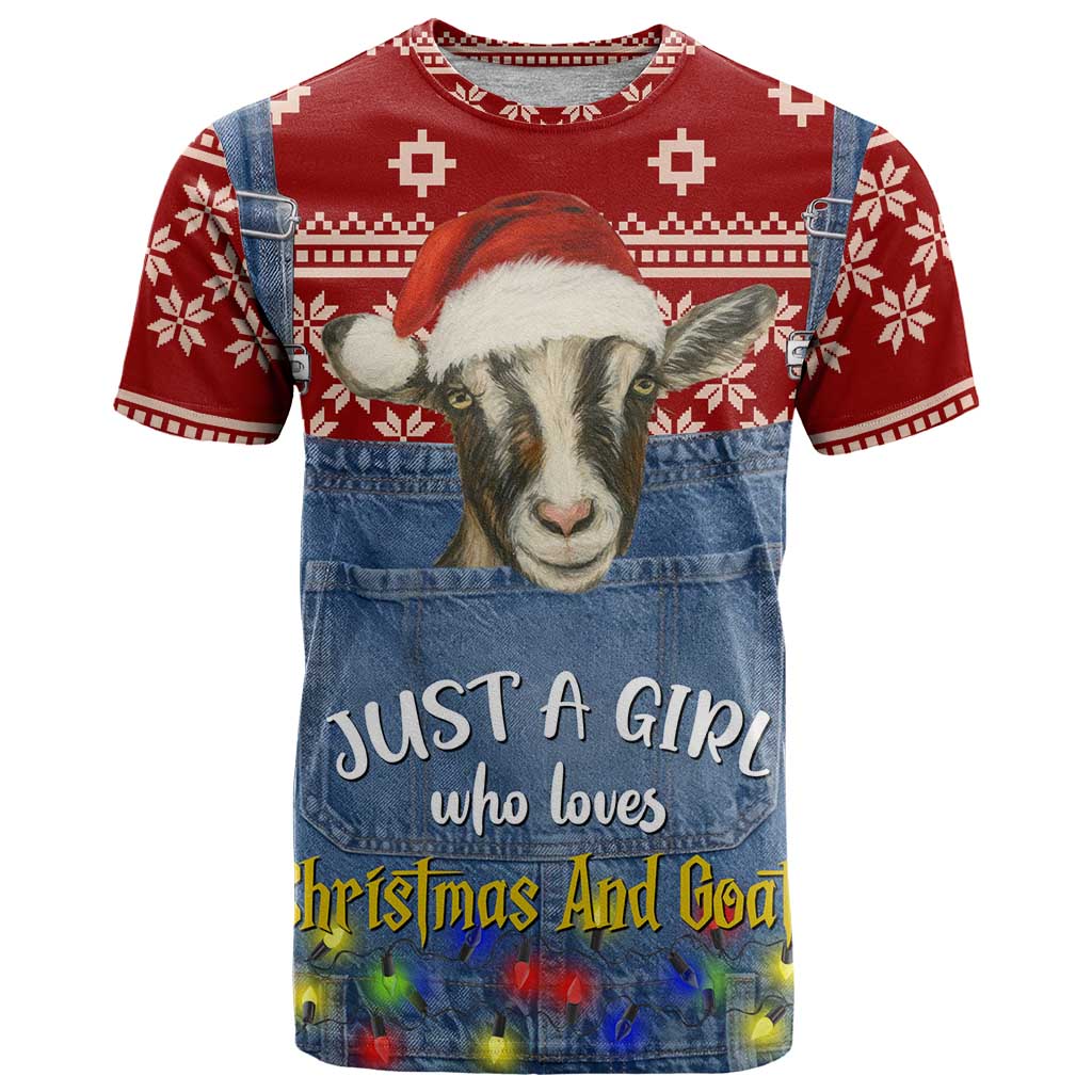 Just A Girl Who Loves Christmas And Goats Ugly Christma T Shirt Funny Xmas Holiday Patterns - Wonder Print Shop