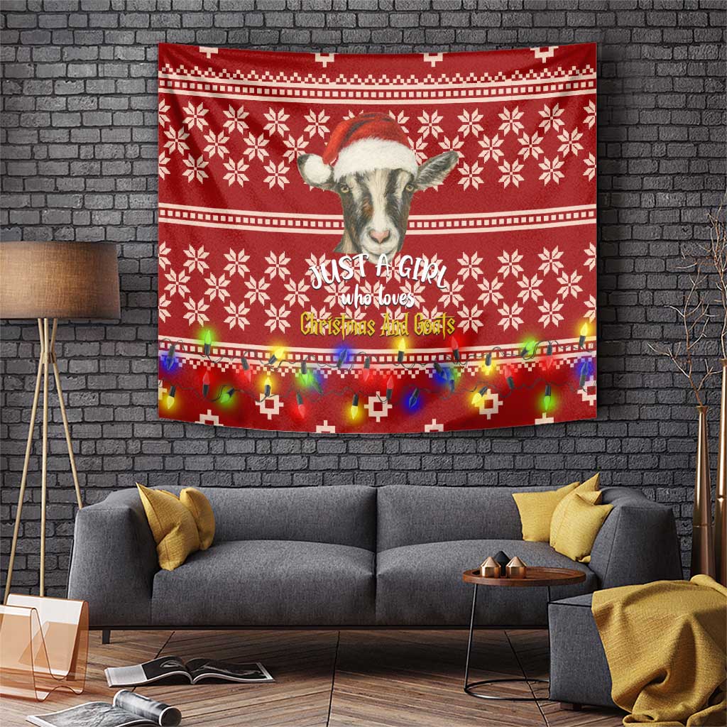 Just A Girl Who Loves Christmas And Goats Ugly Christma Tapestry Funny Xmas Holiday Patterns - Wonder Print Shop