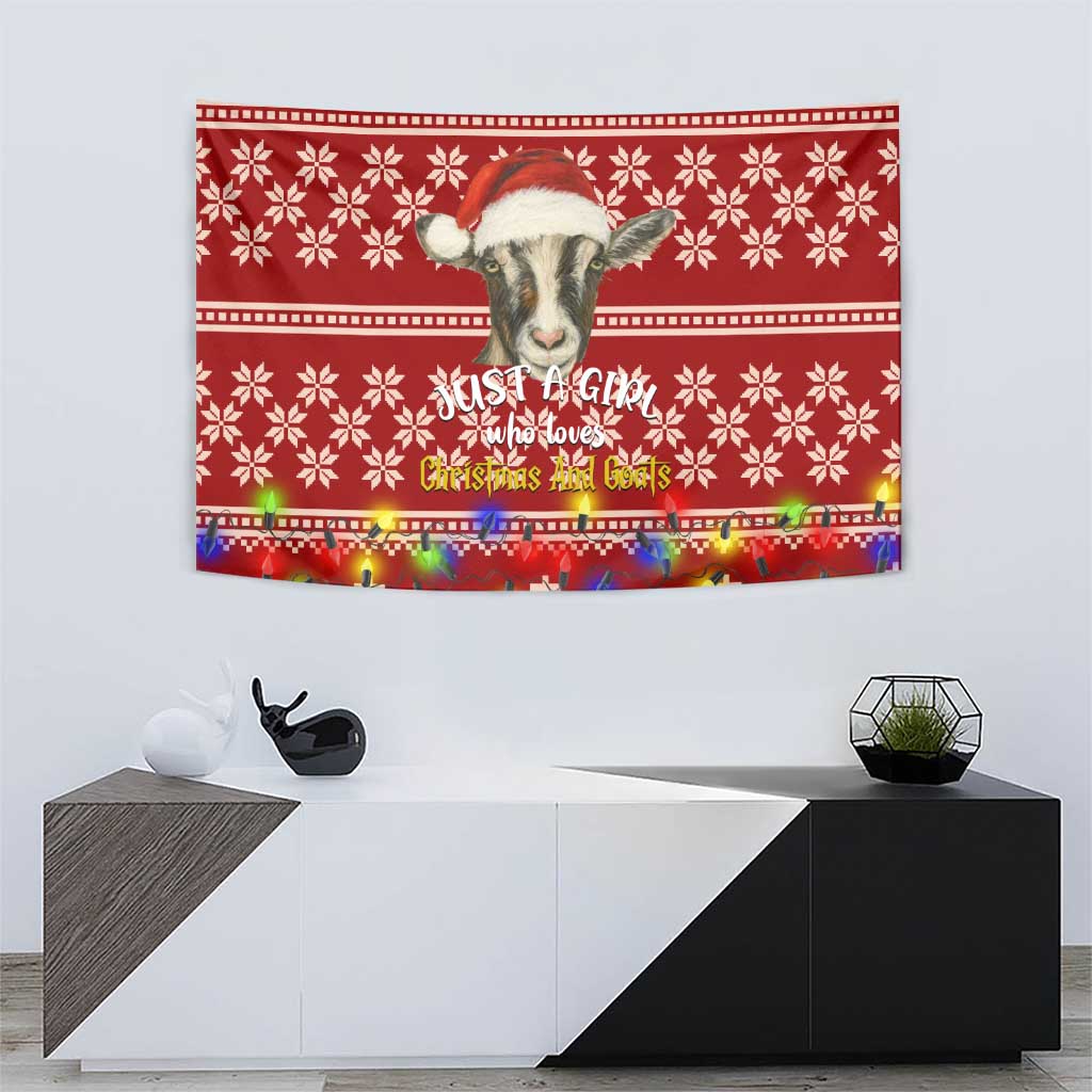 Just A Girl Who Loves Christmas And Goats Ugly Christma Tapestry Funny Xmas Holiday Patterns - Wonder Print Shop