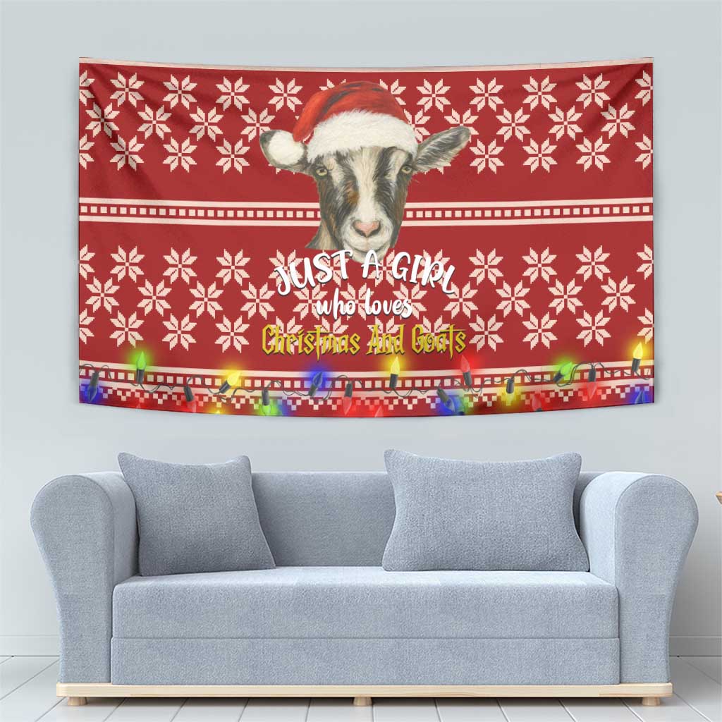 Just A Girl Who Loves Christmas And Goats Ugly Christma Tapestry Funny Xmas Holiday Patterns - Wonder Print Shop