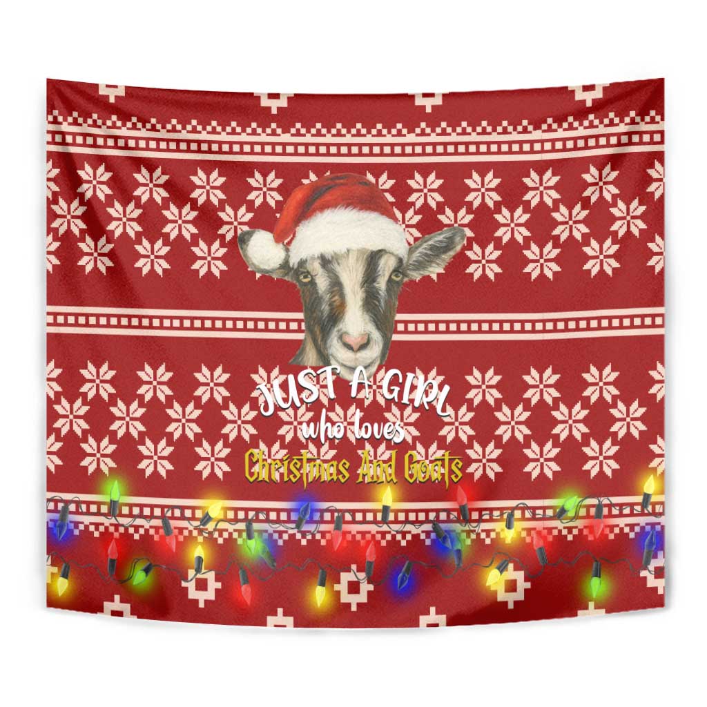 Just A Girl Who Loves Christmas And Goats Ugly Christma Tapestry Funny Xmas Holiday Patterns - Wonder Print Shop