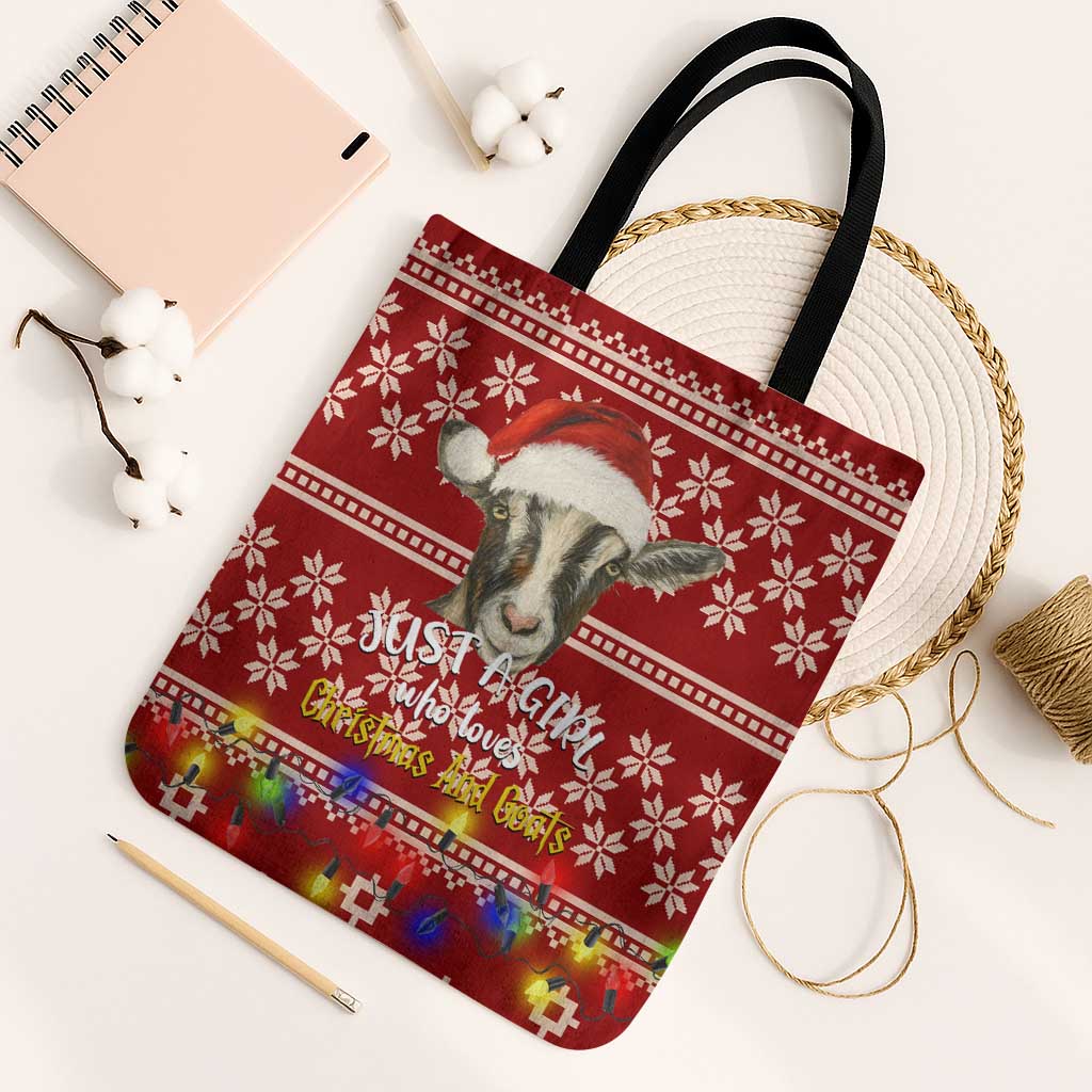 Just A Girl Who Loves Christmas And Goats Ugly Christma Tote Bag Funny Xmas Holiday Patterns - Wonder Print Shop