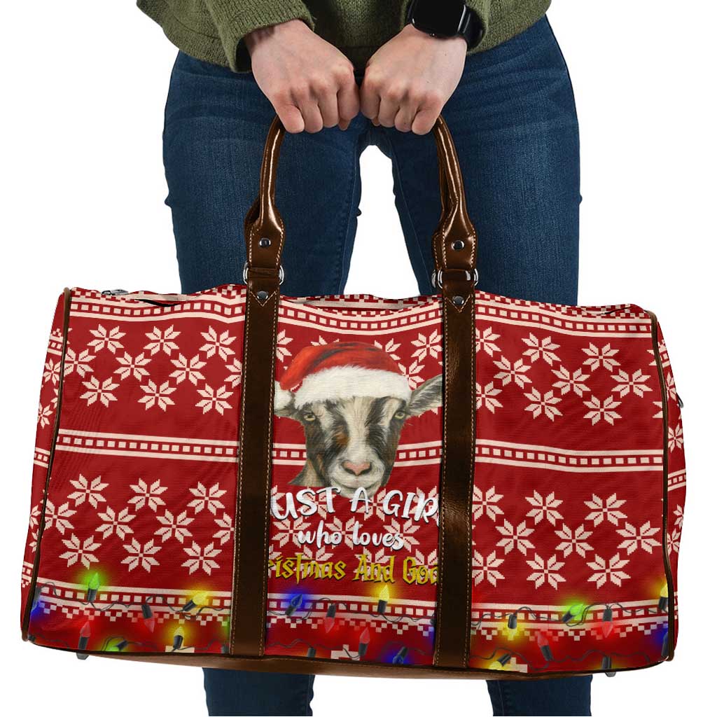 Just A Girl Who Loves Christmas And Goats Ugly Christma Travel Bag Funny Xmas Holiday Patterns - Wonder Print Shop