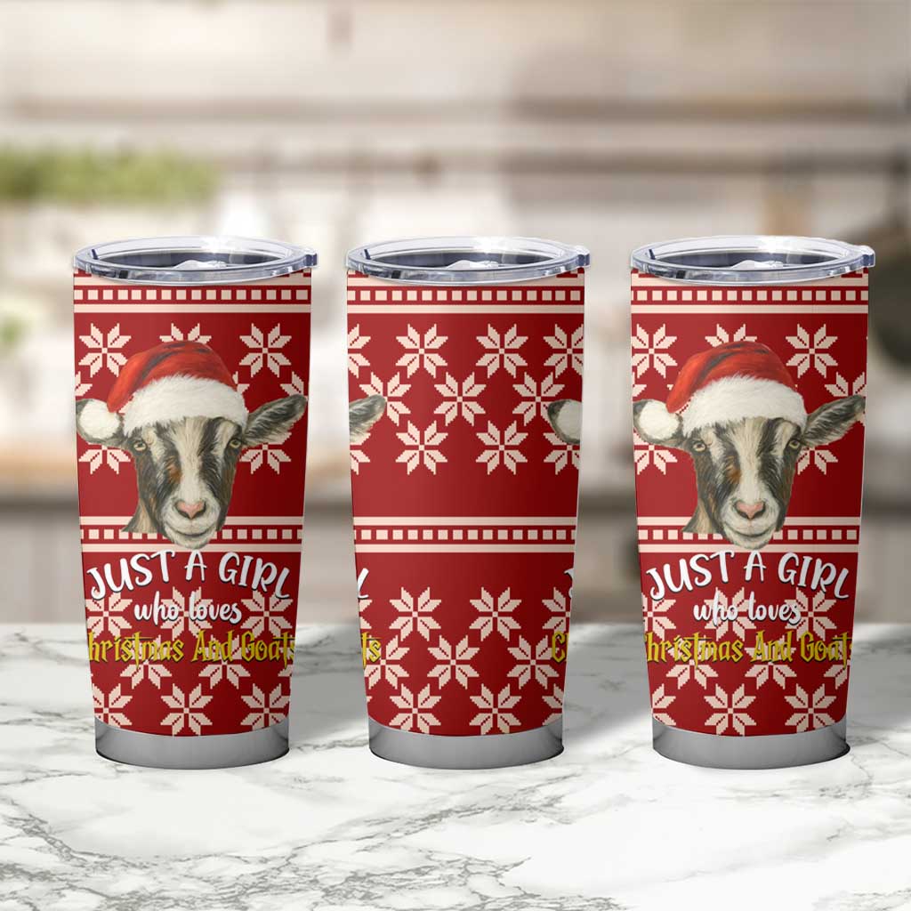 Just A Girl Who Loves Christmas And Goats Ugly Christma Tumbler Cup Funny Xmas Holiday Patterns - Wonder Print Shop