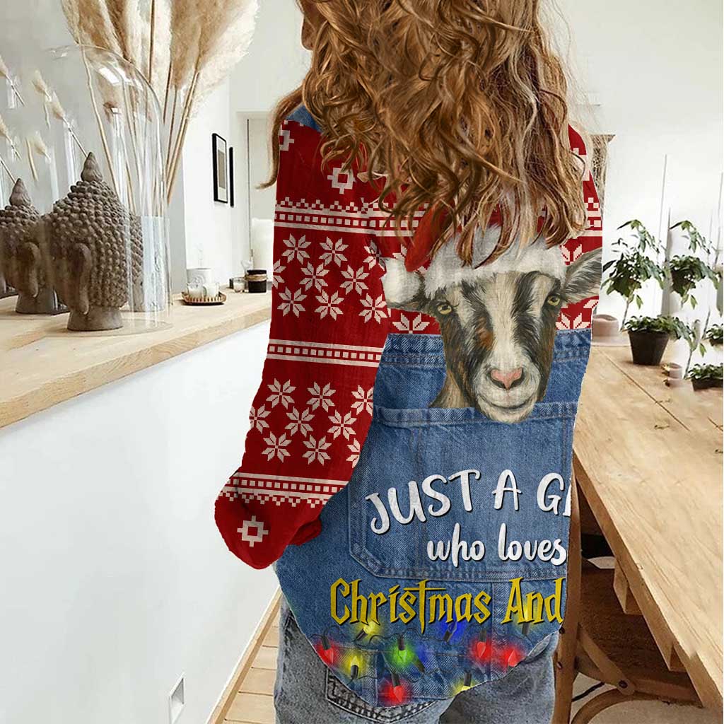 Just A Girl Who Loves Christmas And Goats Ugly Christma Women Casual Shirt Funny Xmas Holiday Patterns - Wonder Print Shop