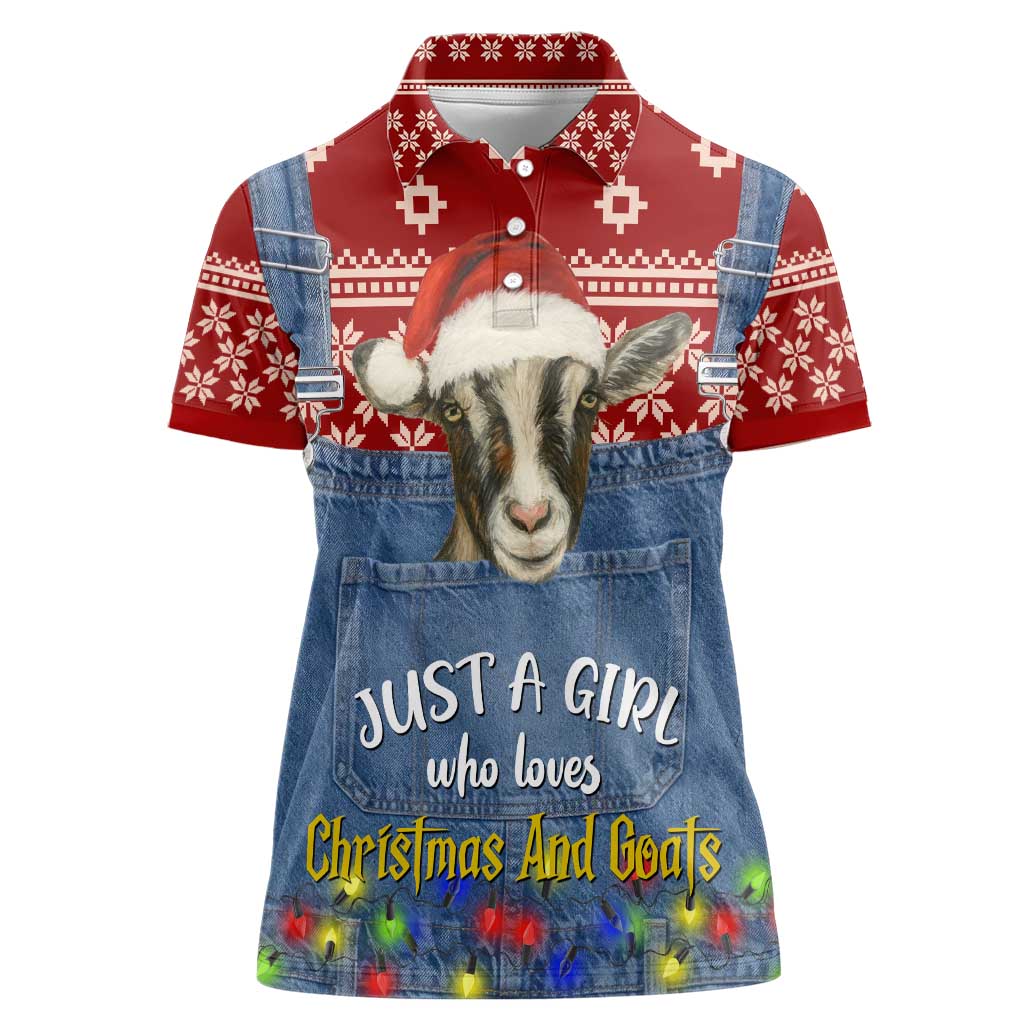 Just A Girl Who Loves Christmas And Goats Ugly Christma Women Polo Shirt Funny Xmas Holiday Patterns - Wonder Print Shop
