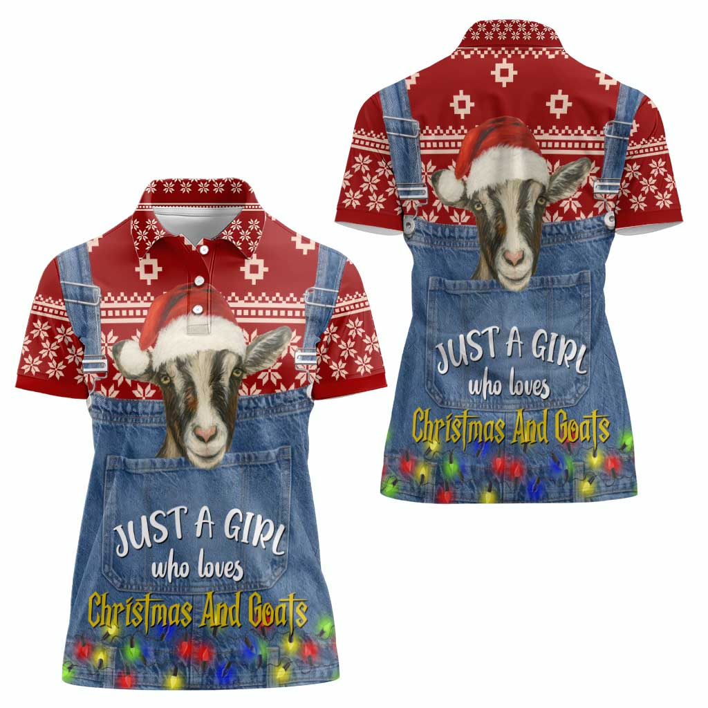 Just A Girl Who Loves Christmas And Goats Ugly Christma Women Polo Shirt Funny Xmas Holiday Patterns - Wonder Print Shop