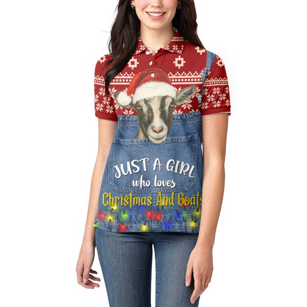 Just A Girl Who Loves Christmas And Goats Ugly Christma Women Polo Shirt Funny Xmas Holiday Patterns - Wonder Print Shop