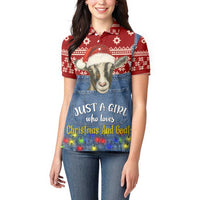 Just A Girl Who Loves Christmas And Goats Ugly Christma Women Polo Shirt Funny Xmas Holiday Patterns - Wonder Print Shop