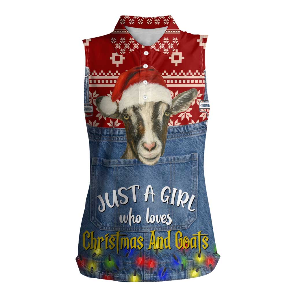 Just A Girl Who Loves Christmas And Goats Ugly Christma Women Sleeveless Polo Shirt Funny Xmas Holiday Patterns - Wonder Print Shop