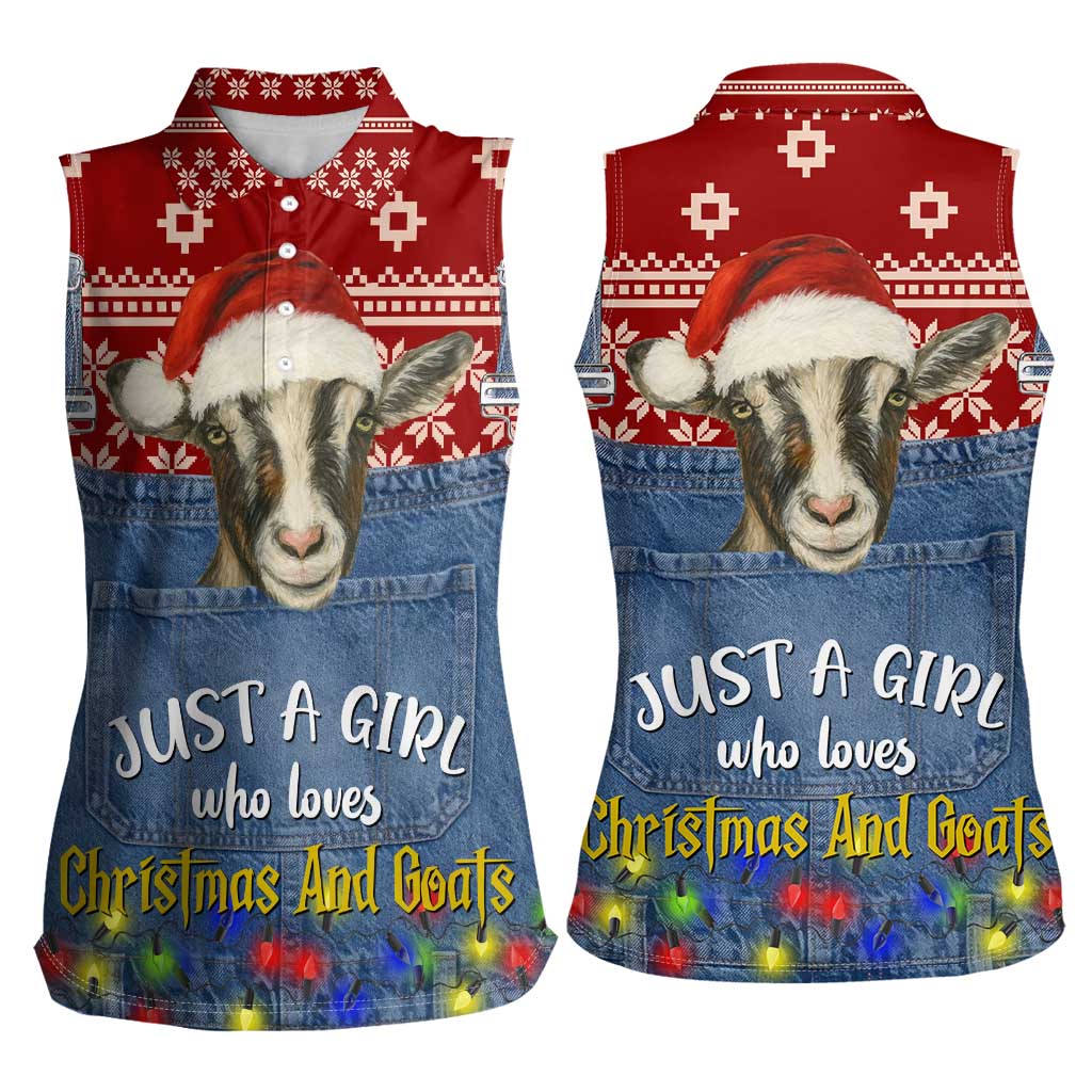 Just A Girl Who Loves Christmas And Goats Ugly Christma Women Sleeveless Polo Shirt Funny Xmas Holiday Patterns - Wonder Print Shop