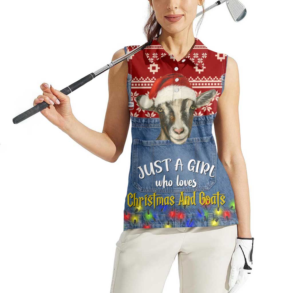 Just A Girl Who Loves Christmas And Goats Ugly Christma Women Sleeveless Polo Shirt Funny Xmas Holiday Patterns - Wonder Print Shop