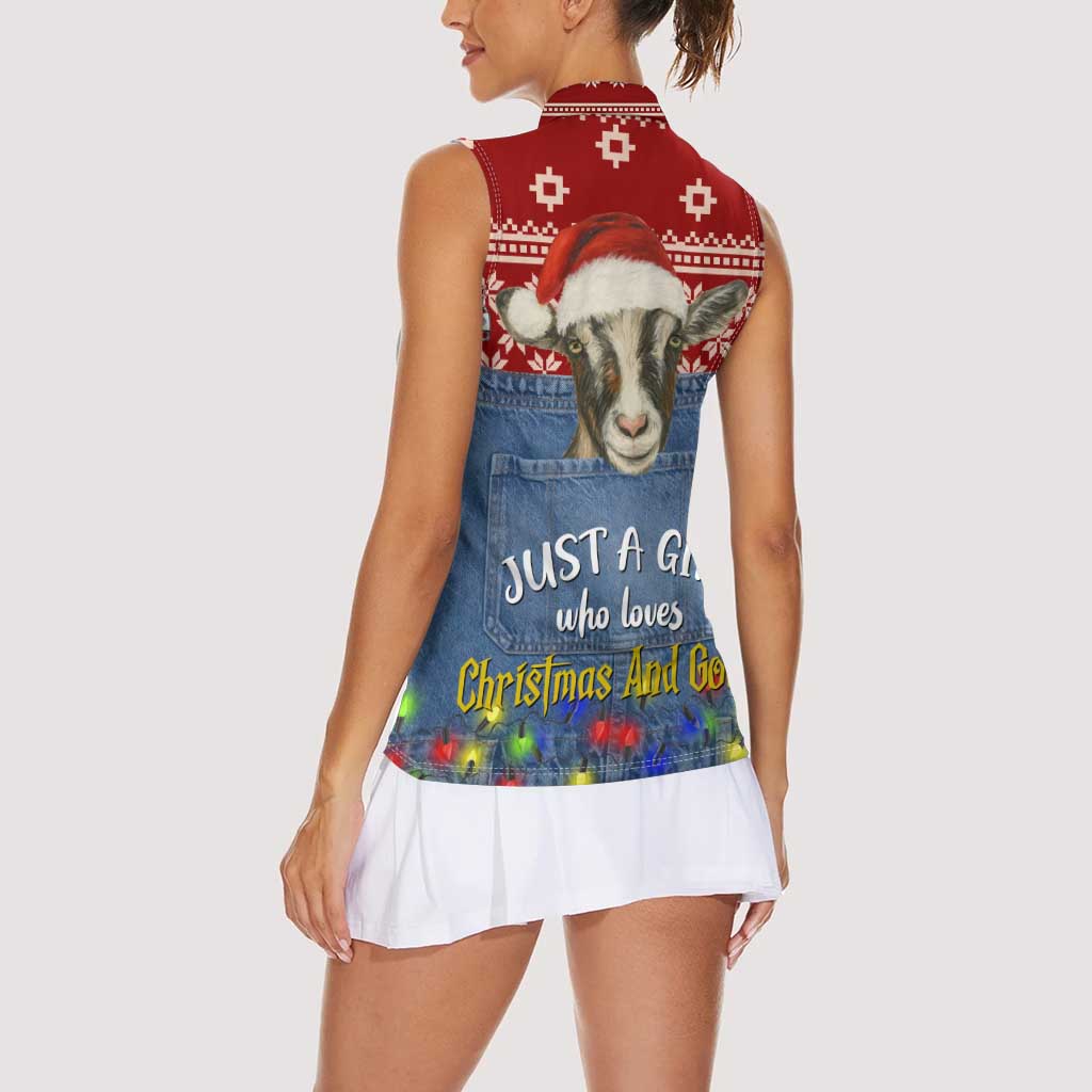 Just A Girl Who Loves Christmas And Goats Ugly Christma Women Sleeveless Polo Shirt Funny Xmas Holiday Patterns - Wonder Print Shop