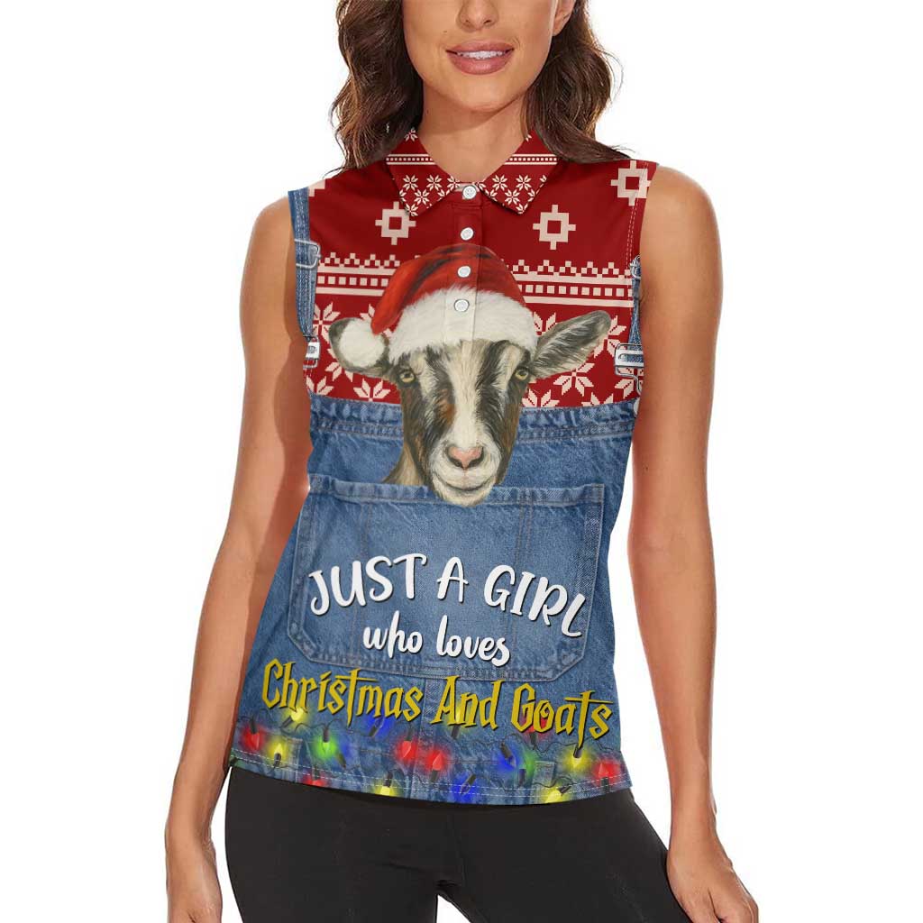 Just A Girl Who Loves Christmas And Goats Ugly Christma Women Sleeveless Polo Shirt Funny Xmas Holiday Patterns - Wonder Print Shop