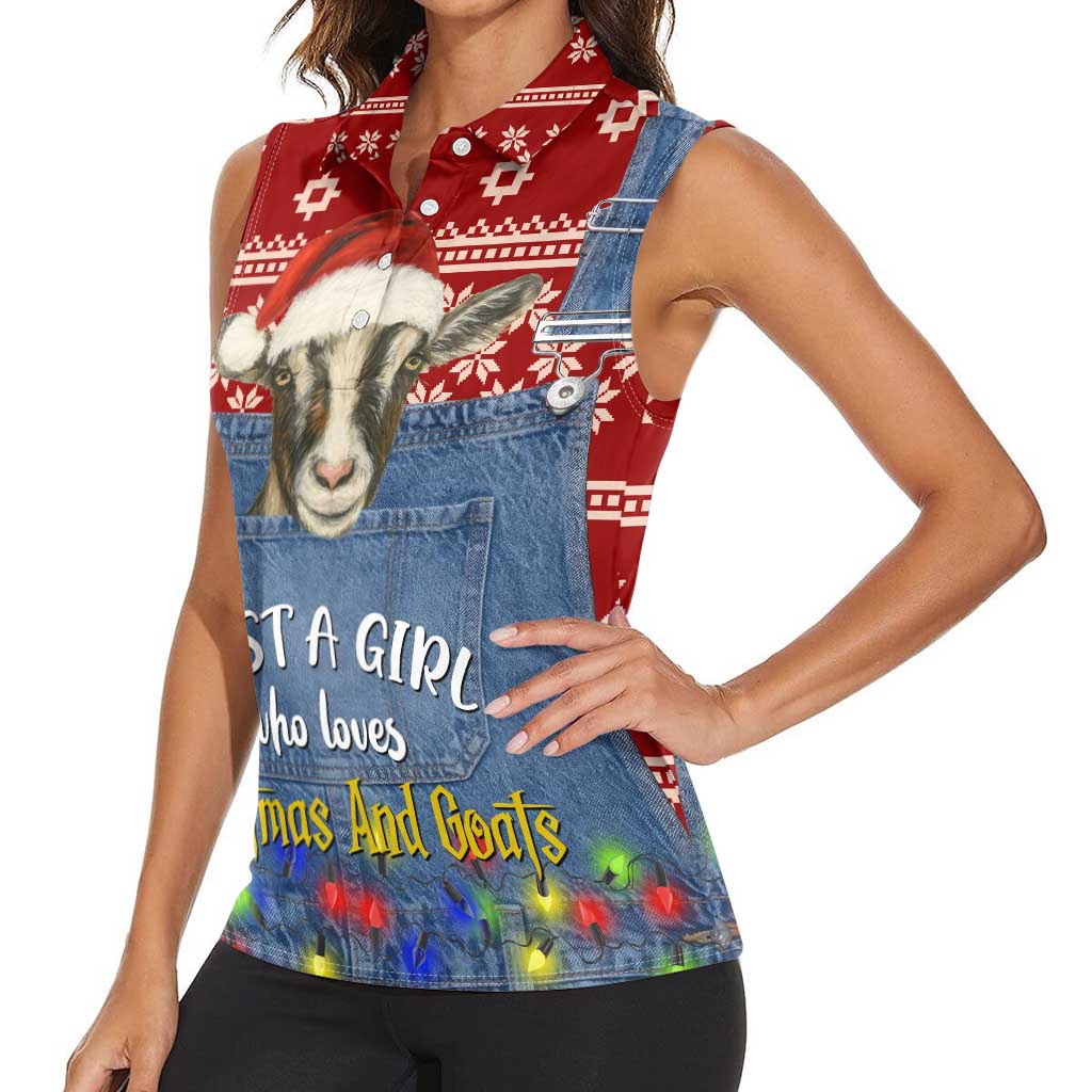 Just A Girl Who Loves Christmas And Goats Ugly Christma Women Sleeveless Polo Shirt Funny Xmas Holiday Patterns - Wonder Print Shop