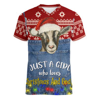 Just A Girl Who Loves Christmas And Goats Ugly Christma Women V-Neck T-Shirt Funny Xmas Holiday Patterns - Wonder Print Shop