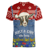 Just A Girl Who Loves Christmas And Goats Ugly Christma Women V-Neck T-Shirt Funny Xmas Holiday Patterns - Wonder Print Shop