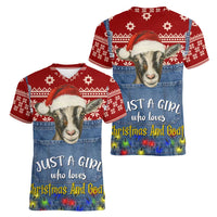 Just A Girl Who Loves Christmas And Goats Ugly Christma Women V-Neck T-Shirt Funny Xmas Holiday Patterns - Wonder Print Shop