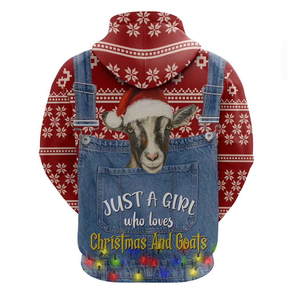 Just A Girl Who Loves Christmas And Goats Ugly Christma Zip Hoodie Funny Xmas Holiday Patterns - Wonder Print Shop