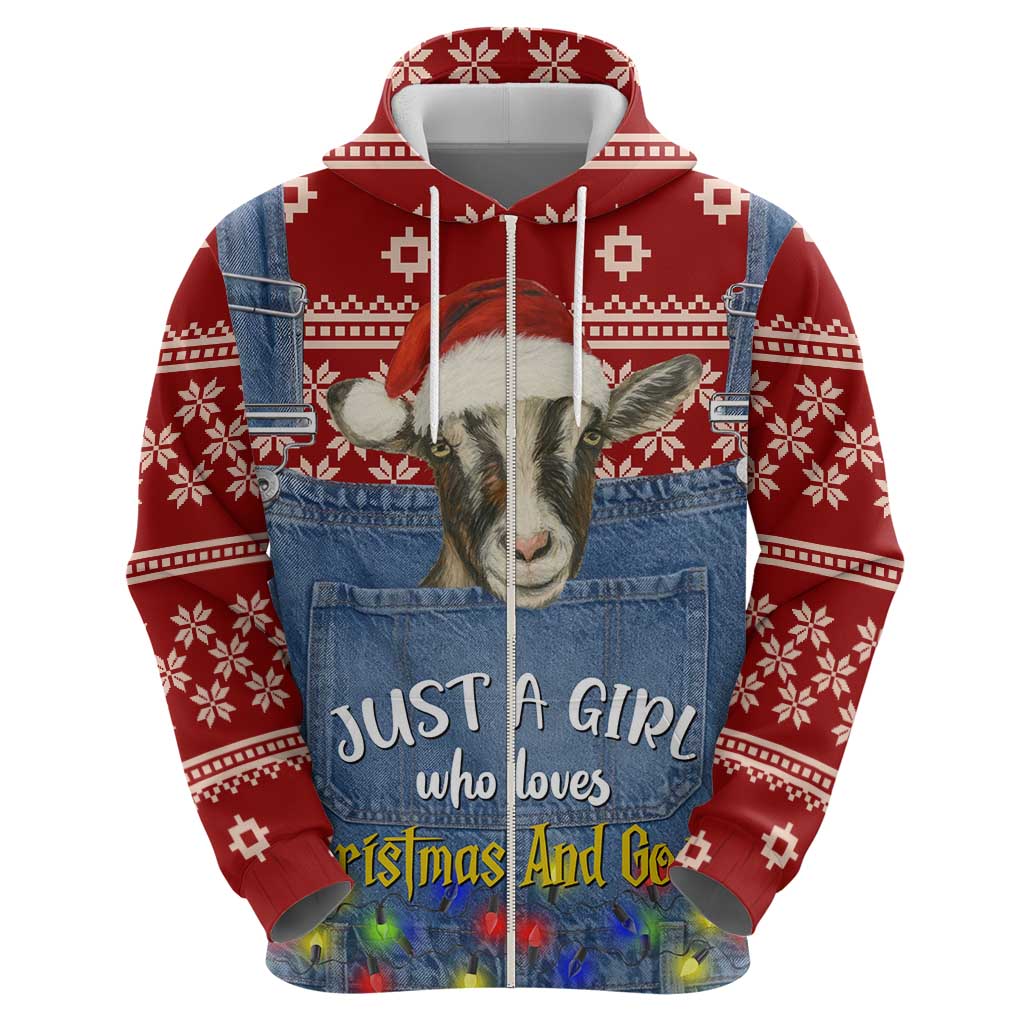 Just A Girl Who Loves Christmas And Goats Ugly Christma Zip Hoodie Funny Xmas Holiday Patterns - Wonder Print Shop