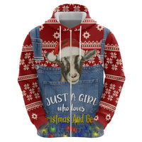 Just A Girl Who Loves Christmas And Goats Ugly Christma Zip Hoodie Funny Xmas Holiday Patterns - Wonder Print Shop