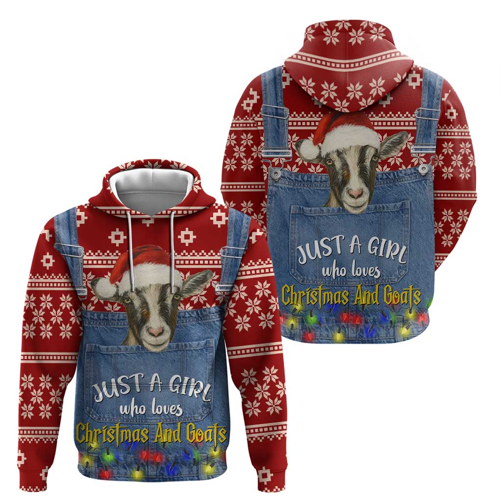 Just A Girl Who Loves Christmas And Goats Ugly Christma Zip Hoodie Funny Xmas Holiday Patterns - Wonder Print Shop