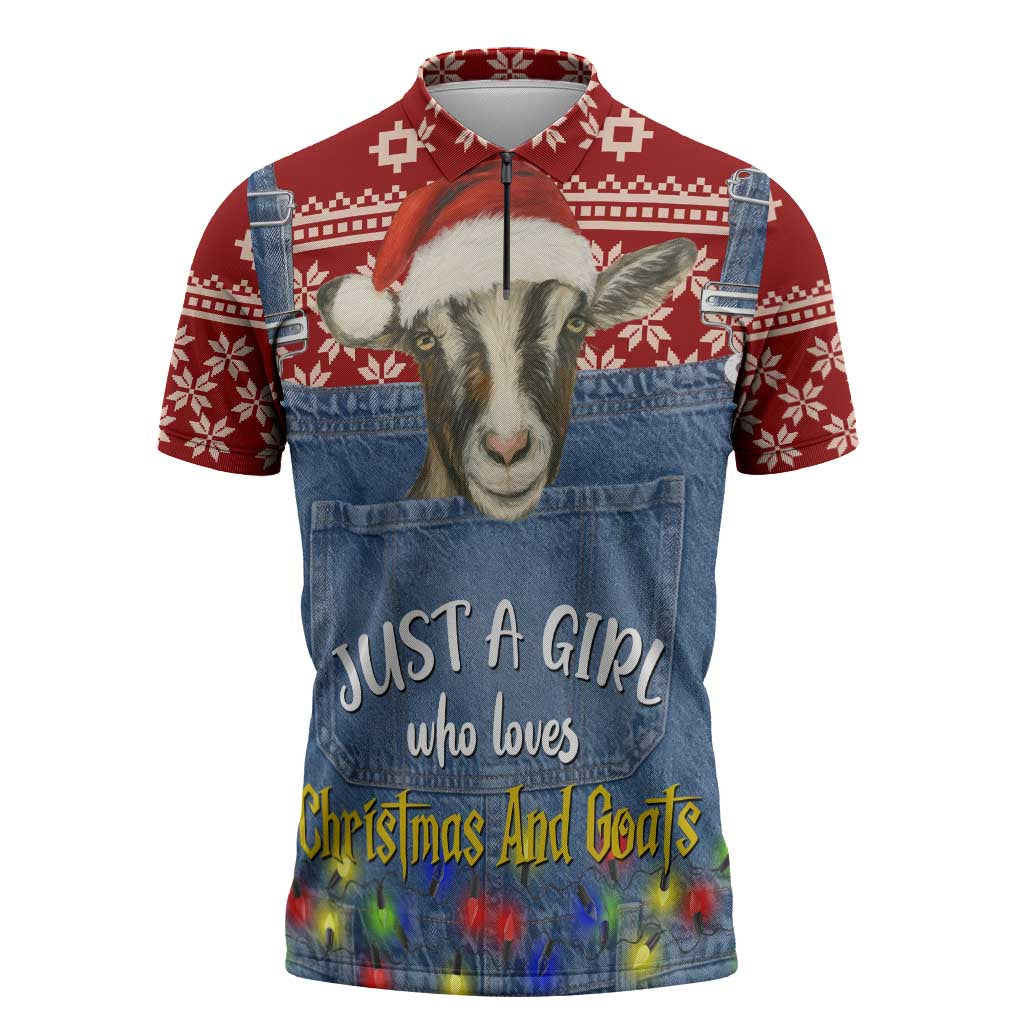 Just A Girl Who Loves Christmas And Goats Ugly Christma Zipper Polo Shirt Funny Xmas Holiday Patterns - Wonder Print Shop