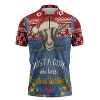 Just A Girl Who Loves Christmas And Goats Ugly Christma Zipper Polo Shirt Funny Xmas Holiday Patterns - Wonder Print Shop