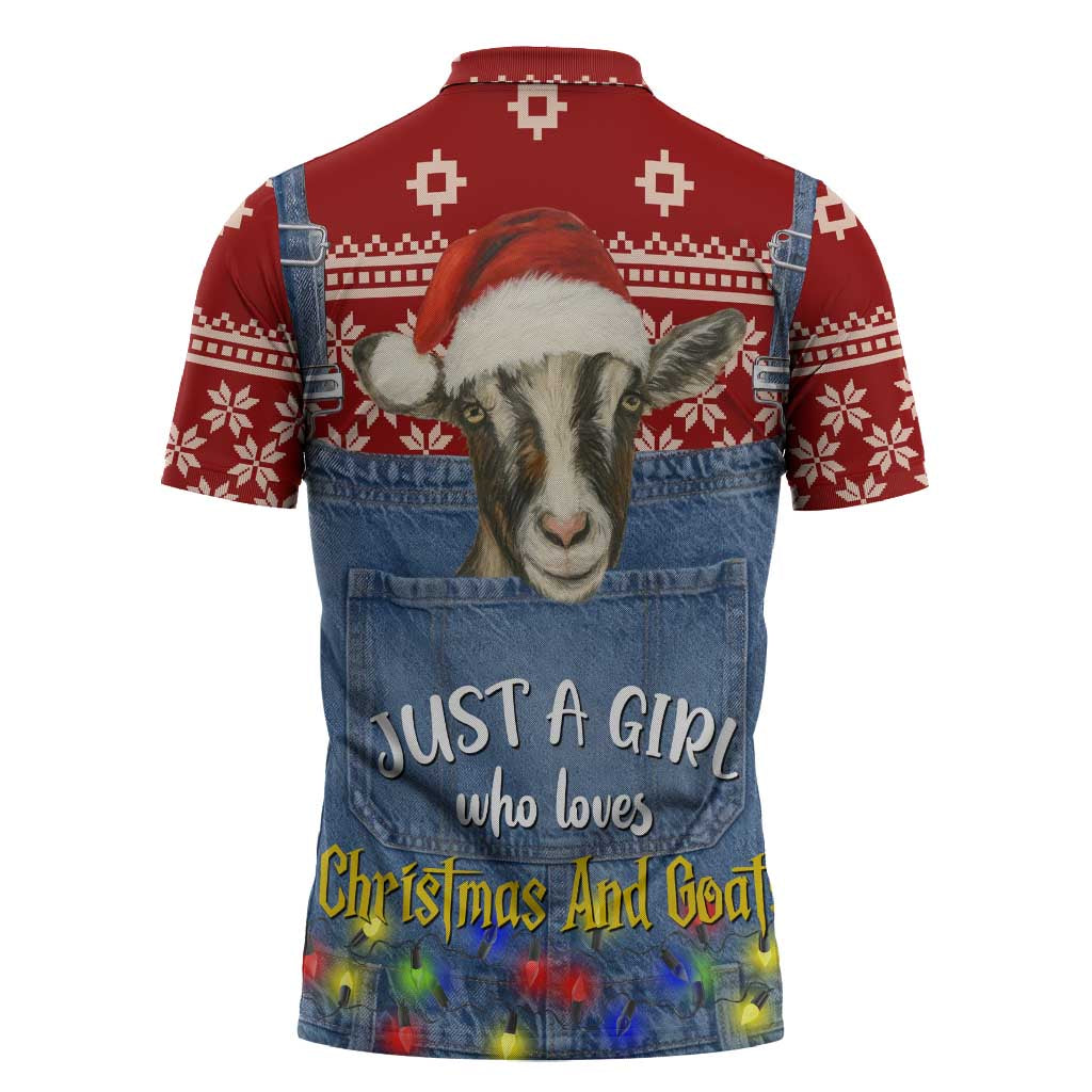 Just A Girl Who Loves Christmas And Goats Ugly Christma Zipper Polo Shirt Funny Xmas Holiday Patterns - Wonder Print Shop