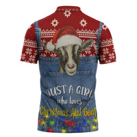 Just A Girl Who Loves Christmas And Goats Ugly Christma Zipper Polo Shirt Funny Xmas Holiday Patterns - Wonder Print Shop
