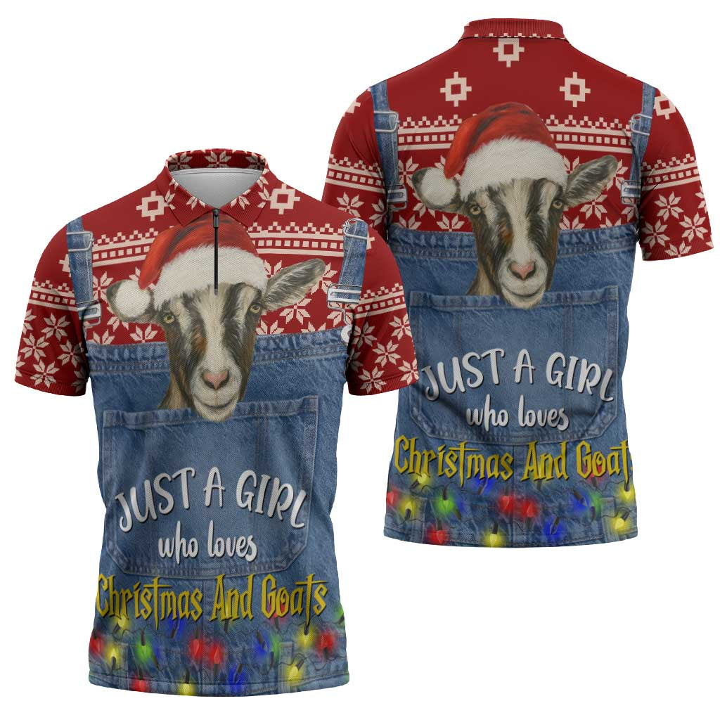 Just A Girl Who Loves Christmas And Goats Ugly Christma Zipper Polo Shirt Funny Xmas Holiday Patterns - Wonder Print Shop