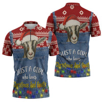 Just A Girl Who Loves Christmas And Goats Ugly Christma Zipper Polo Shirt Funny Xmas Holiday Patterns - Wonder Print Shop
