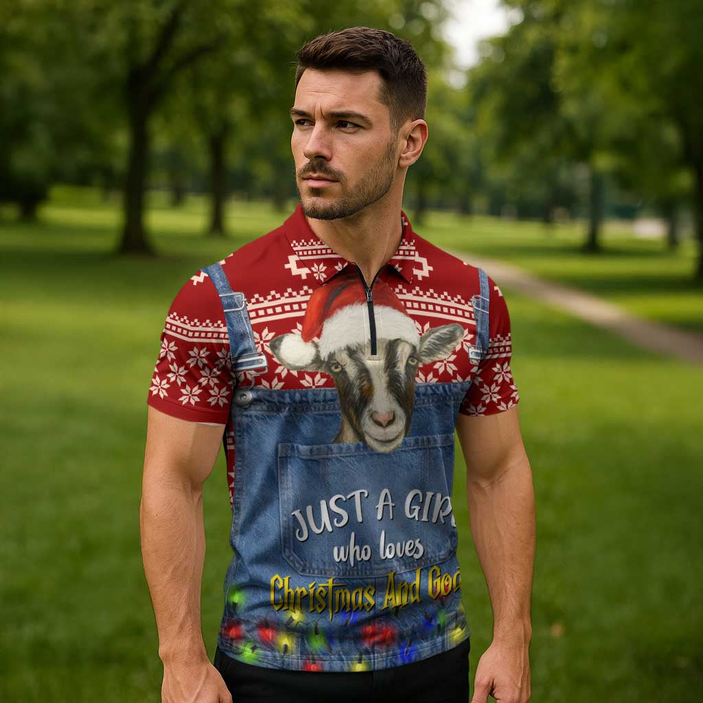 Just A Girl Who Loves Christmas And Goats Ugly Christma Zipper Polo Shirt Funny Xmas Holiday Patterns - Wonder Print Shop