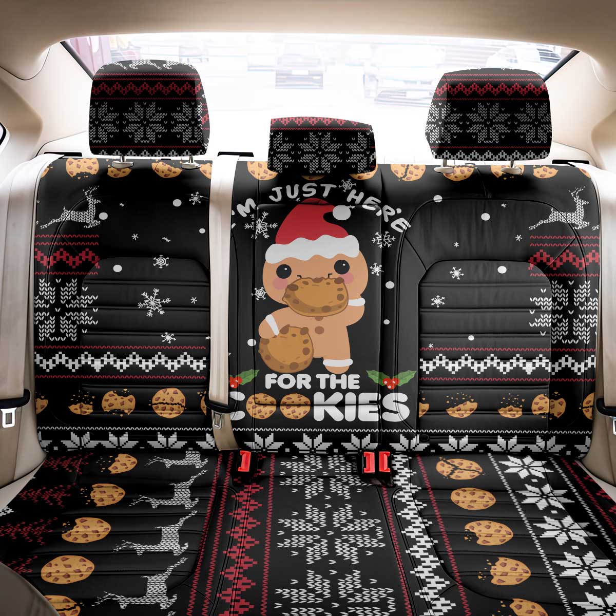 Just Here For The Cookies Christmas Back Car Seat Cover Funny Xmas Holiday Patterns - Wonder Print Shop