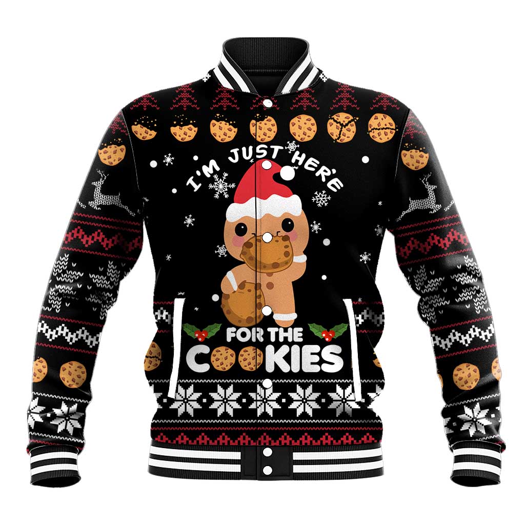 Just Here For The Cookies Christmas Baseball Jacket Funny Xmas Holiday Patterns - Wonder Print Shop