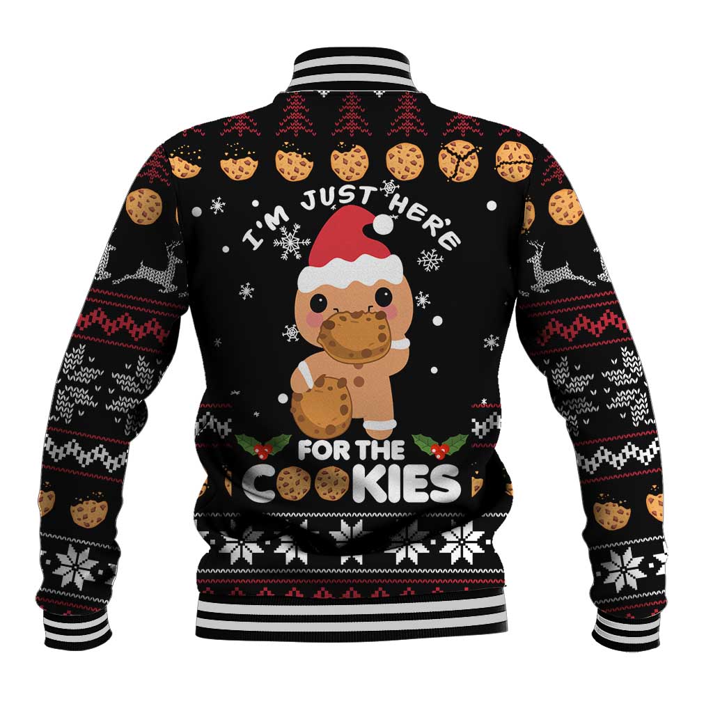 Just Here For The Cookies Christmas Baseball Jacket Funny Xmas Holiday Patterns - Wonder Print Shop