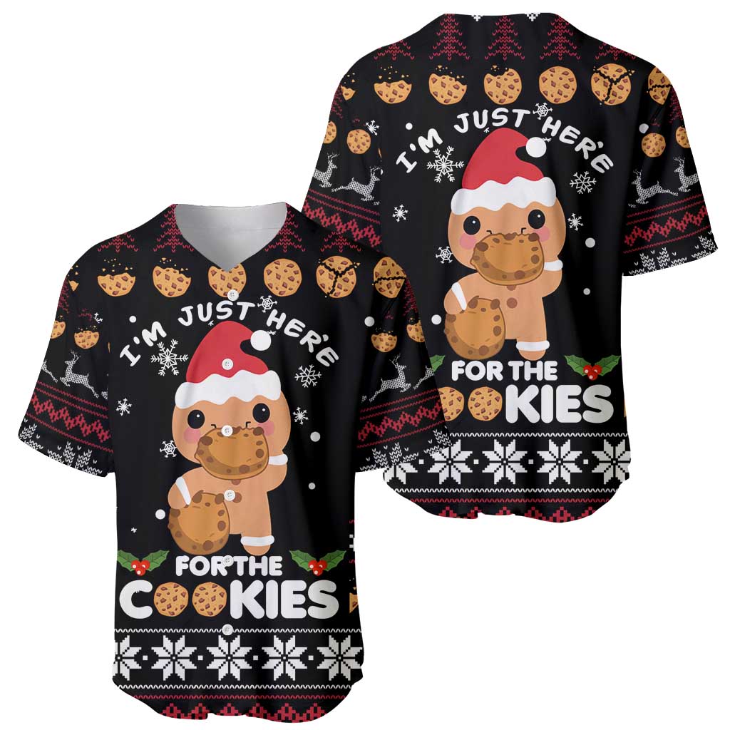 Just Here For The Cookies Christmas Baseball Jersey Funny Xmas Holiday Patterns - Wonder Print Shop