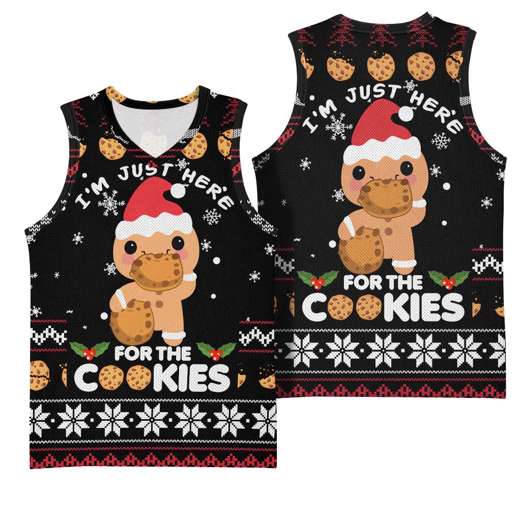 Just Here For The Cookies Christmas Basketball Jersey Funny Xmas Holiday Patterns - Wonder Print Shop