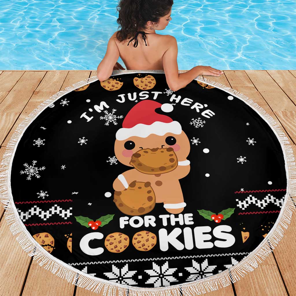 Just Here For The Cookies Christmas Beach Blanket Funny Xmas Holiday Patterns - Wonder Print Shop