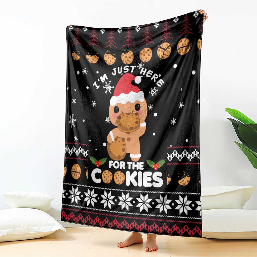 Just Here For The Cookies Christmas Blanket Funny Xmas Holiday Patterns - Wonder Print Shop
