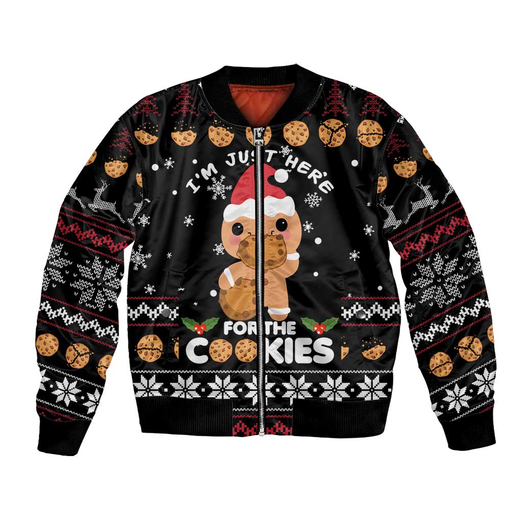 Just Here For The Cookies Christmas Bomber Jacket Funny Xmas Holiday Patterns - Wonder Print Shop