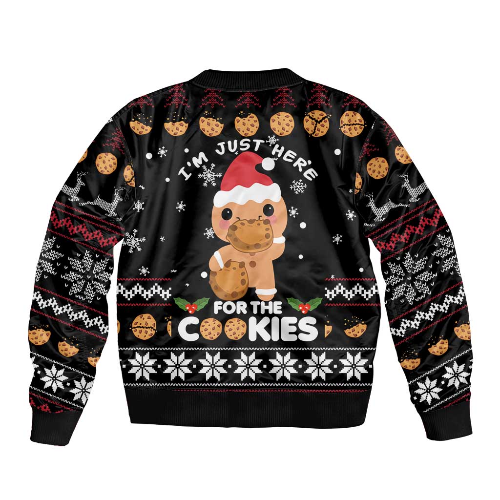 Just Here For The Cookies Christmas Bomber Jacket Funny Xmas Holiday Patterns - Wonder Print Shop
