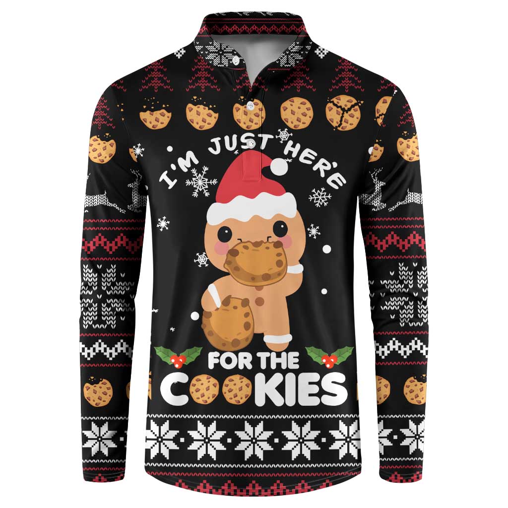 Just Here For The Cookies Christmas Button Sweatshirt Funny Xmas Holiday Patterns - Wonder Print Shop