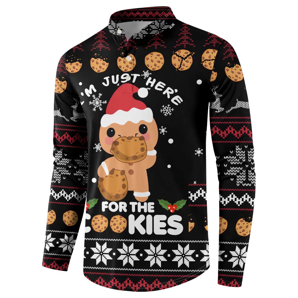 Just Here For The Cookies Christmas Button Sweatshirt Funny Xmas Holiday Patterns - Wonder Print Shop