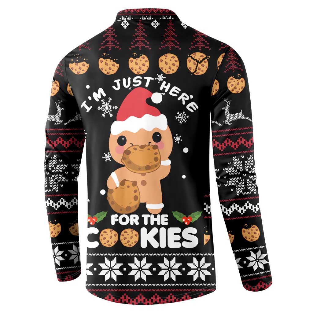 Just Here For The Cookies Christmas Button Sweatshirt Funny Xmas Holiday Patterns - Wonder Print Shop