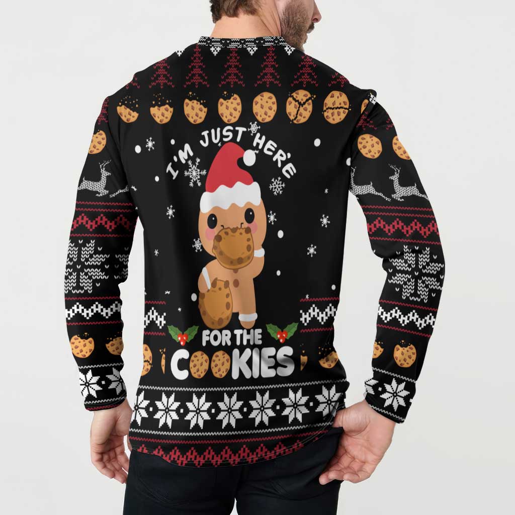Just Here For The Cookies Christmas Button Sweatshirt Funny Xmas Holiday Patterns - Wonder Print Shop