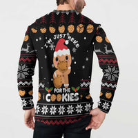 Just Here For The Cookies Christmas Button Sweatshirt Funny Xmas Holiday Patterns - Wonder Print Shop