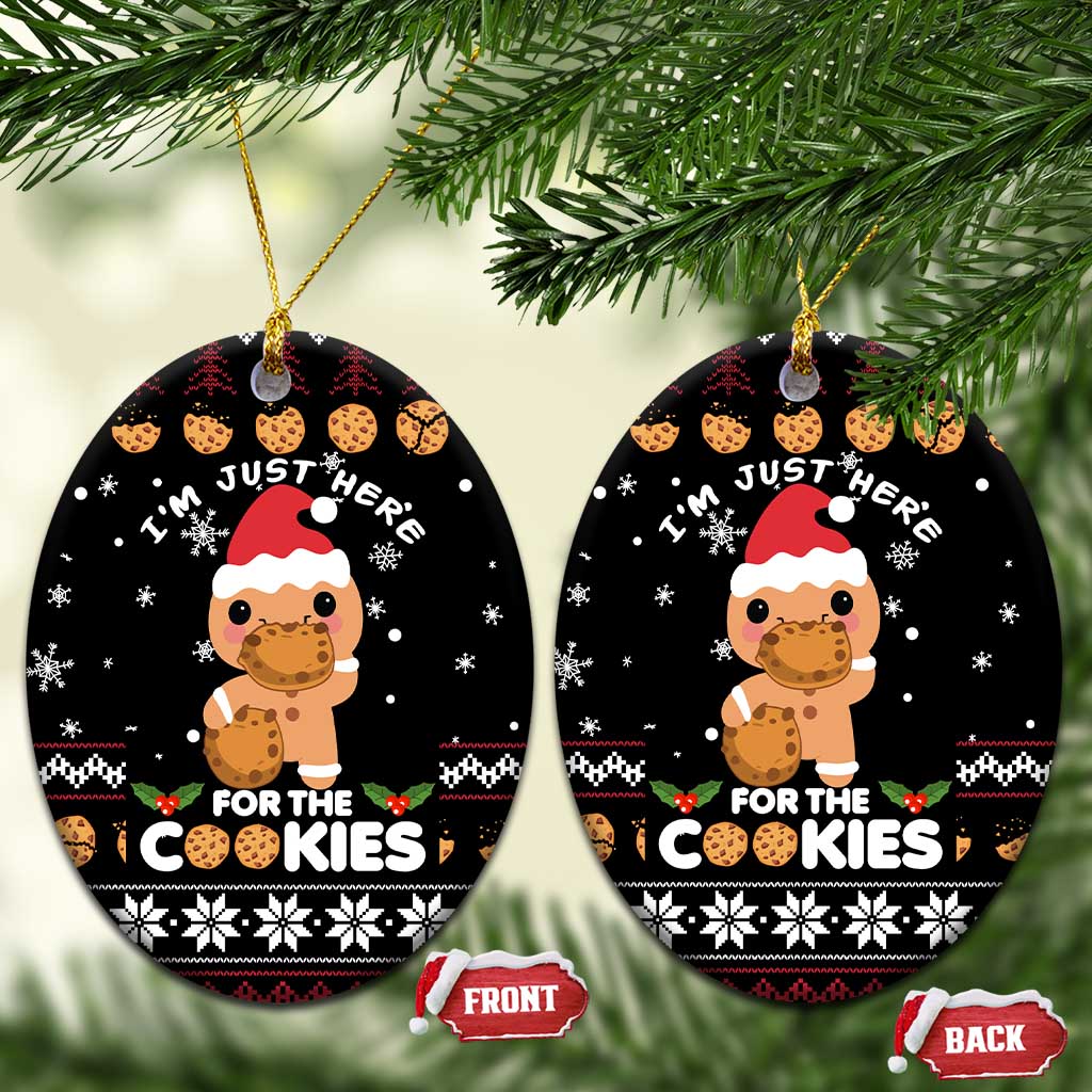 Just Here For The Cookies Christmas Ceramic Ornament Funny Xmas Holiday Patterns - Wonder Print Shop